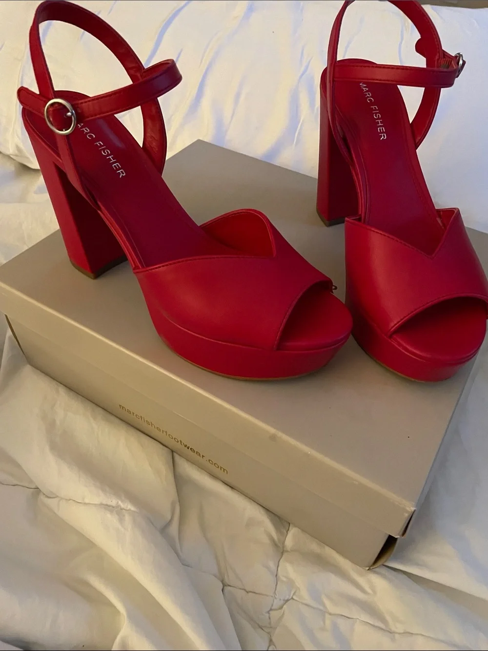Marc Fisher Vibrant Red Platform Slingback Heels